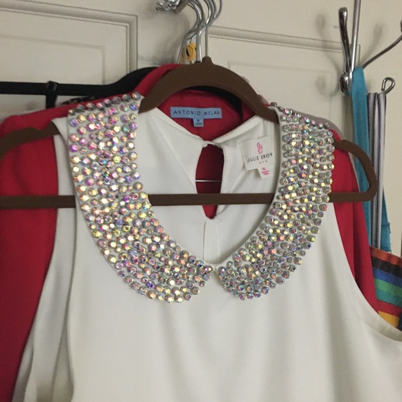 Julie Brown NYC Jeweled Top XL Cami Holiday party White - Picture 5 of 8